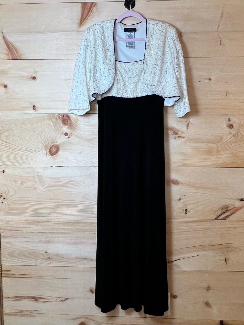 R&M Richards Black & Ivory Gown with Ivory Sequin Bolero - Evening Formal Classy